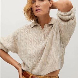 Mango Women’s Polo Style Sweater Pullover Cable Knit